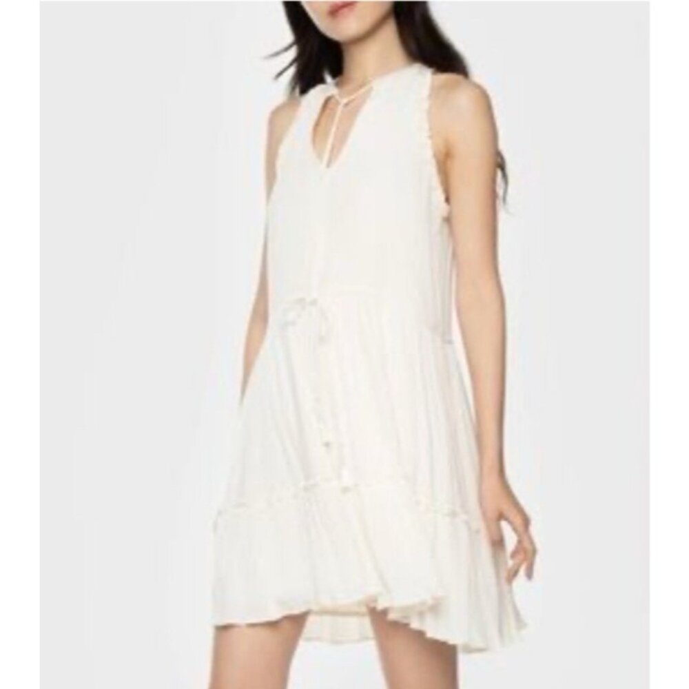 Dex Women's Dress S Cream Sleeveless Ruffled Tiered Cotton Lined NEW
